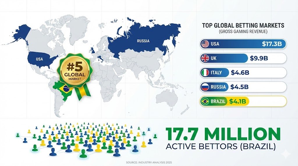 Brazil ranked #5 globally in betting market size infographic