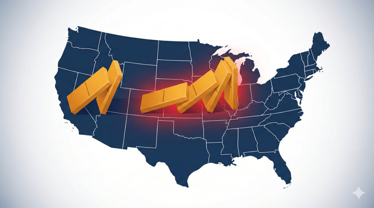 USA map with falling dominoes starting from California spreading across states - domino effect of sweepstakes casino bans in America USA map with falling dominoes starting from California spreading across states - domino effect of sweepstakes casino bans in America