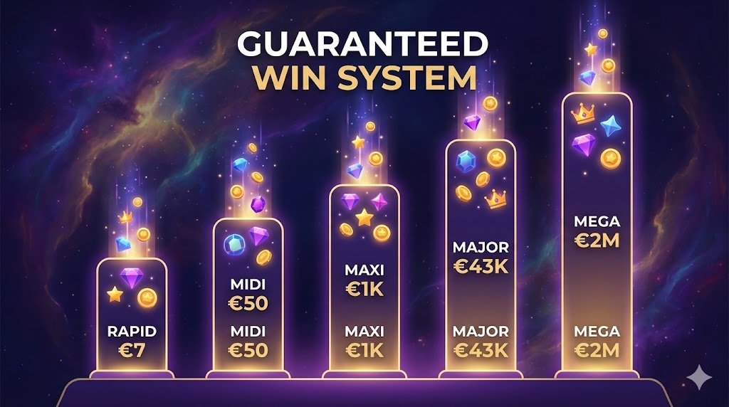 Dream Drop five-tier jackpot system infographic with values