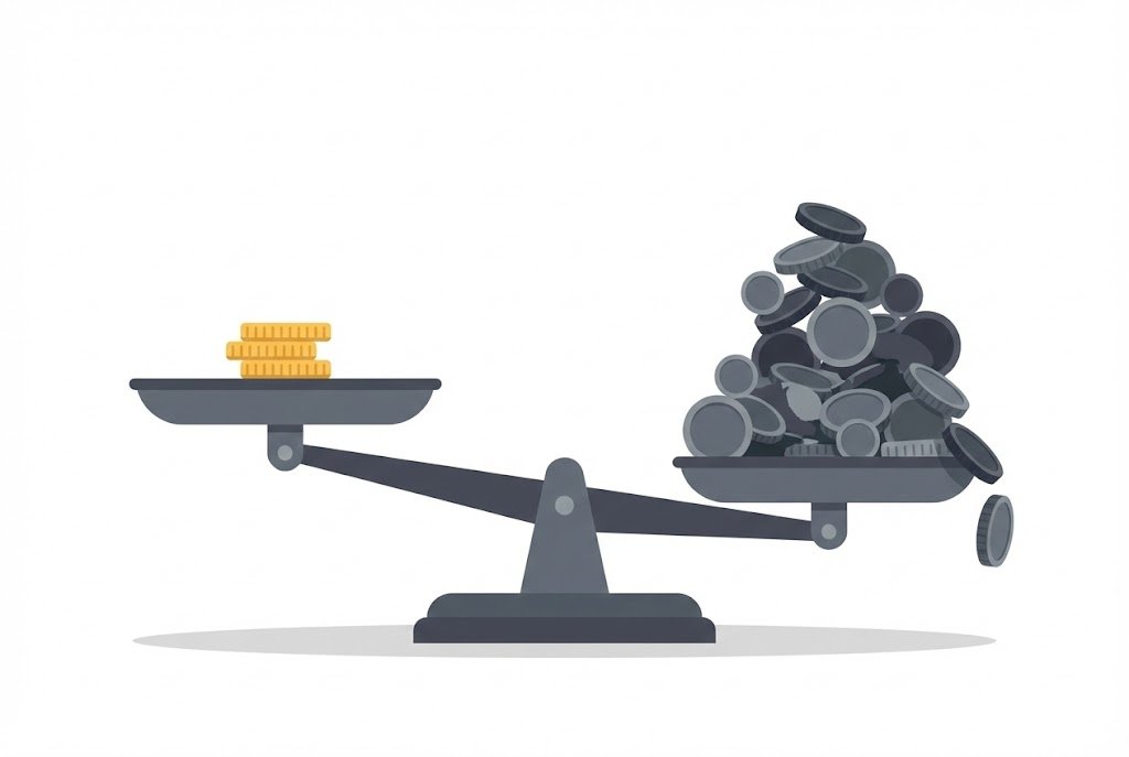 Scales showing legal vs illegal gambling revenue imbalance.