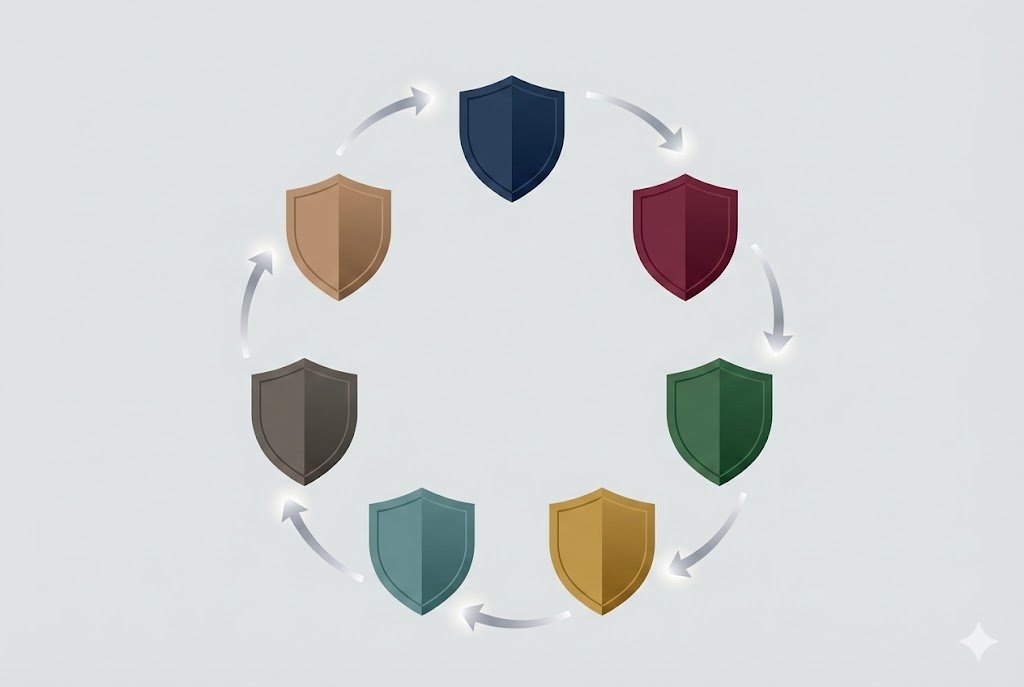 Connected shields representing EU regulatory cooperation.