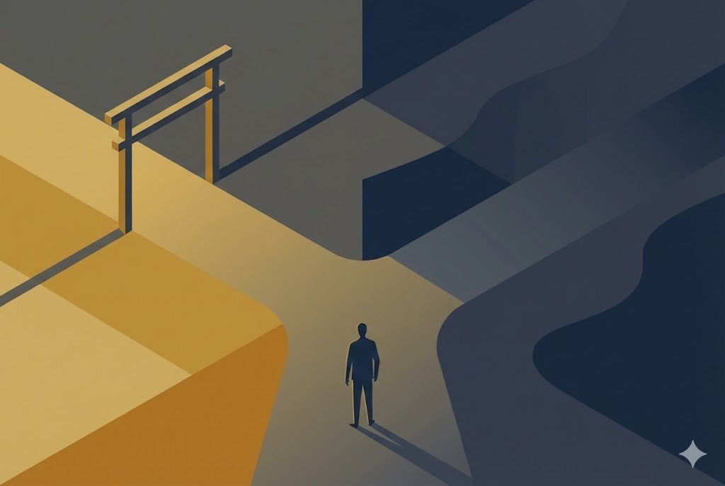 Crossroads illustration showing regulated vs unregulated gambling paths.
