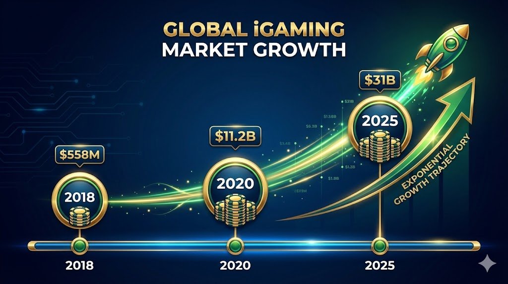 Timeline infographic showing FanDuel's valuation growth from $558 million in 2018 to $11.2 billion in 2020 to $31 billion in 2025.