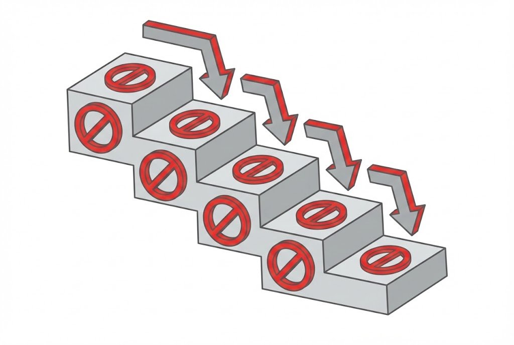 Descending steps with prohibition symbols