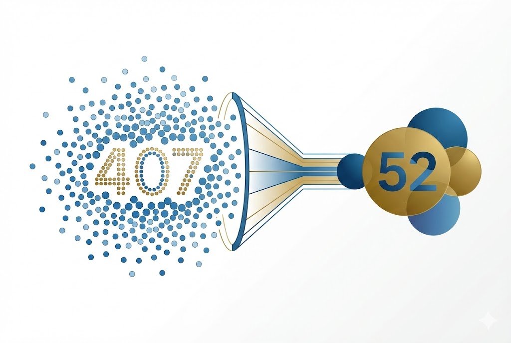 Market consolidation graphic showing 407 to 52 reduction