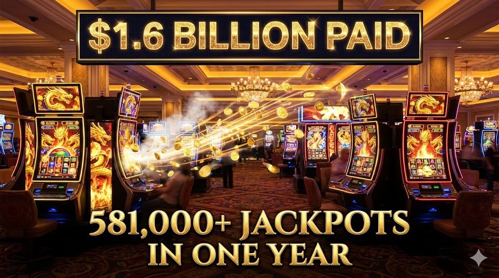 Casino slot machines displaying $1.6 billion in Dragon Link jackpot payouts