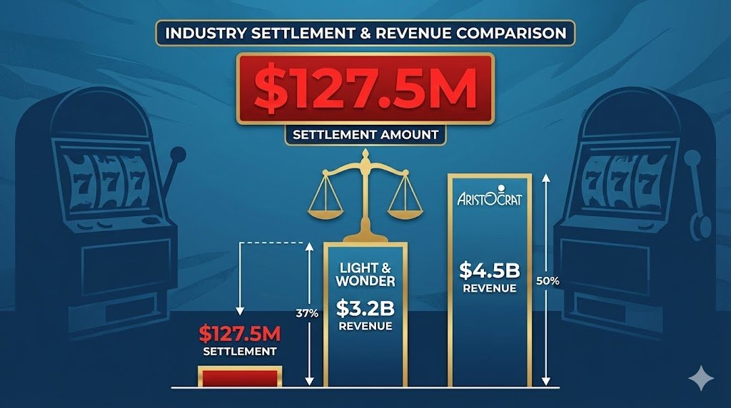 Infographic comparing $127.5M settlement to company revenues