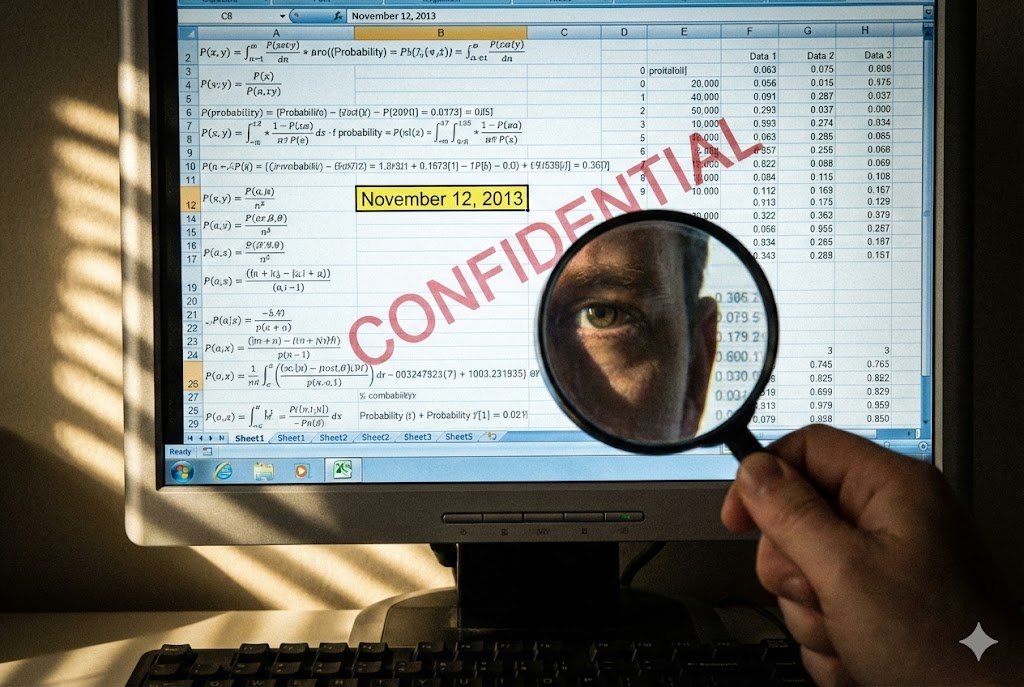 Spreadsheet with 2013 date showing mathematical formulas marked confidential