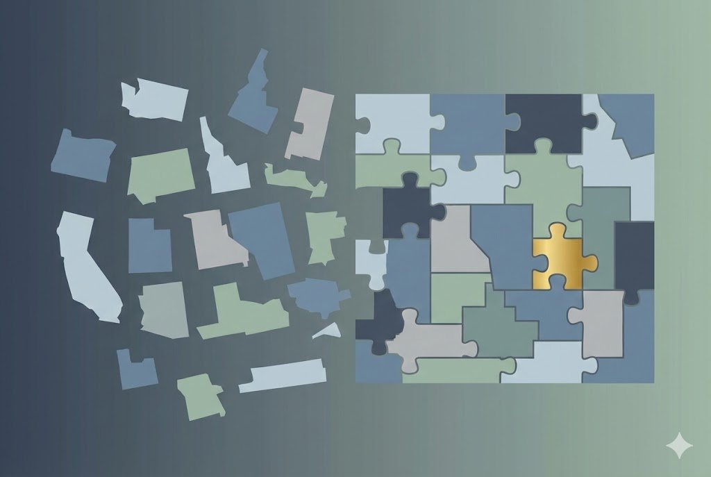 State puzzle pieces forming unified pattern