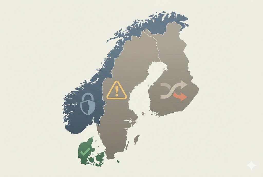 Nordic countries map showing different gambling regulation approaches