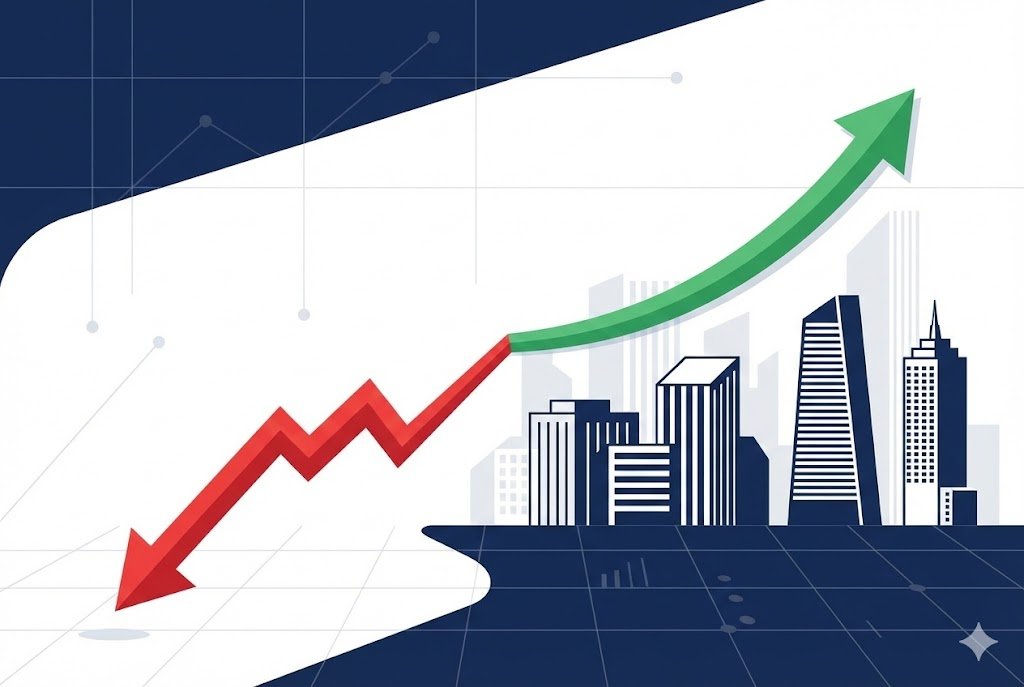 Financial chart showing two diverging lines representing traditional sportsbook stocks declining while prediction market-linked stocks rise