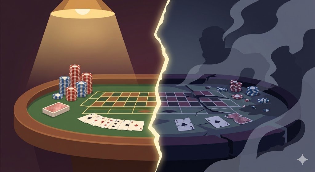 Regulated vs black market gambling split scene illustration