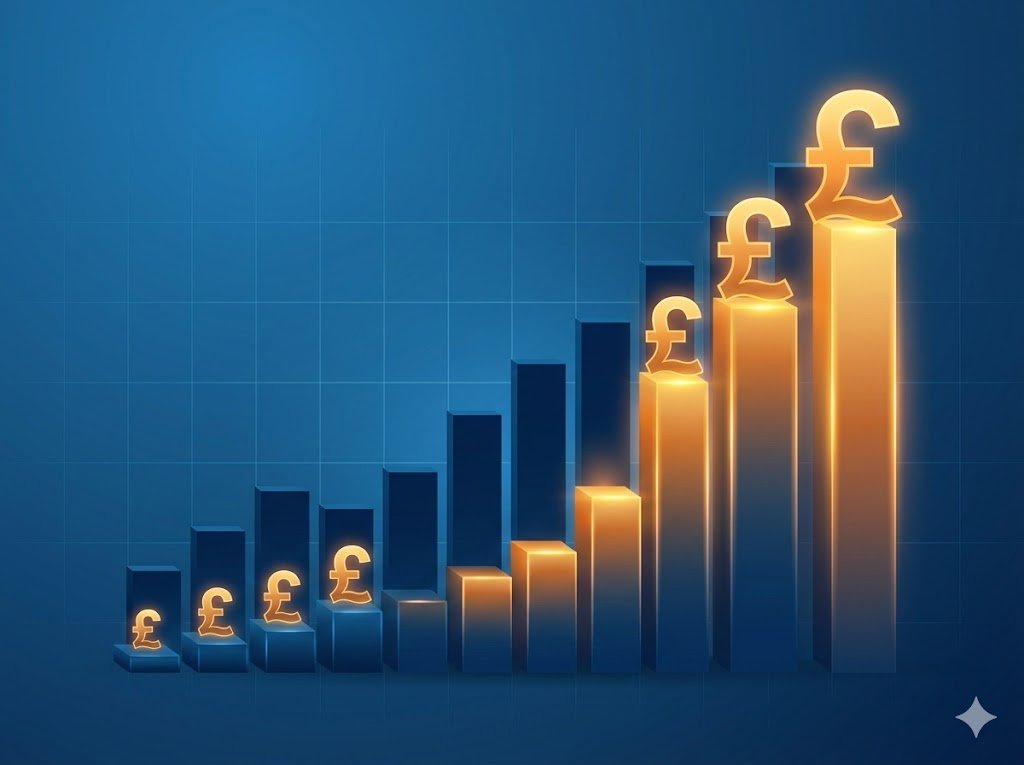 Graph illustration showing dramatic increase in UK gambling enforcement actions and fines from 2024 to 2025