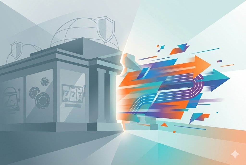 Corporate transformation illustration showing company splitting into two entities