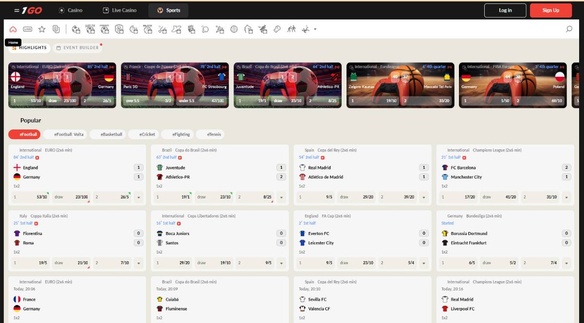 Bets on virtual sports at 1Go