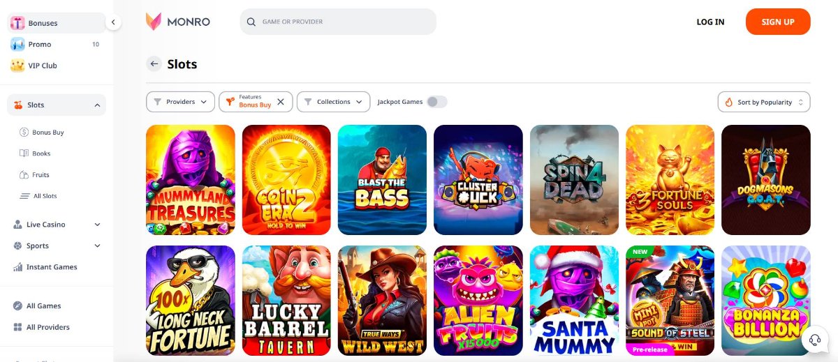 Slots at Monro casino