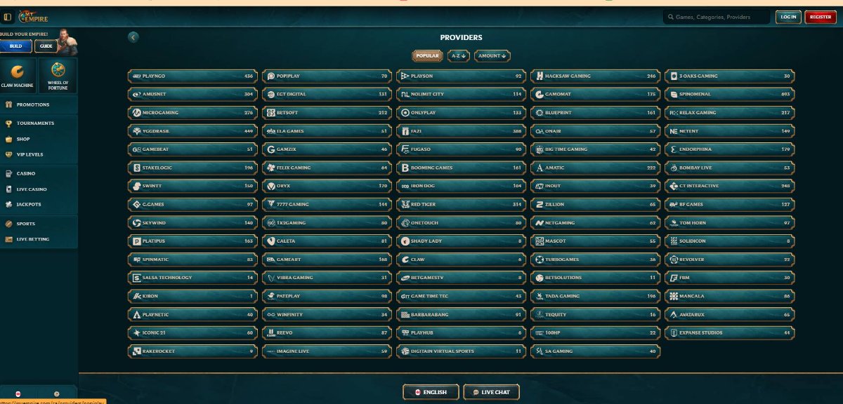 My Empire slot providers screen