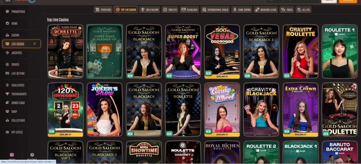 Live Casino Games at Neon 54