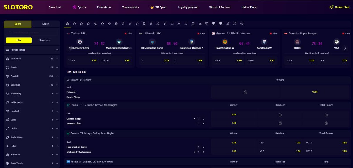 Sportsbook Lobby at Slotoro Casino