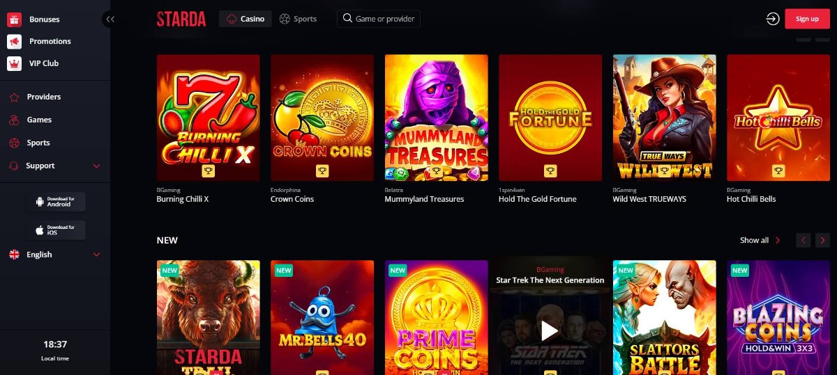 Starda Casino Screenshot