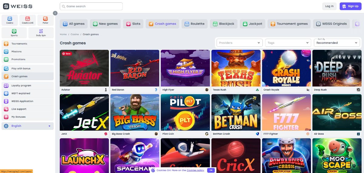 Weiss Casino Crash game Lobby